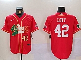 Men's San Francisco 49ers #42 Ronnie Lott Red With Patch Cool Base Stitched Baseball Jersey,baseball caps,new era cap wholesale,wholesale hats